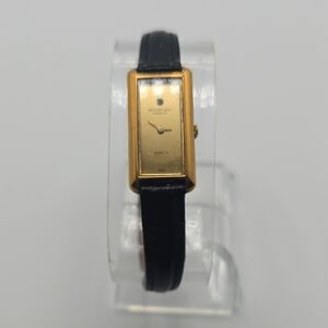 Raymond Weil Gold-Tone Rectangular Dial Watch with Black Leather Strap